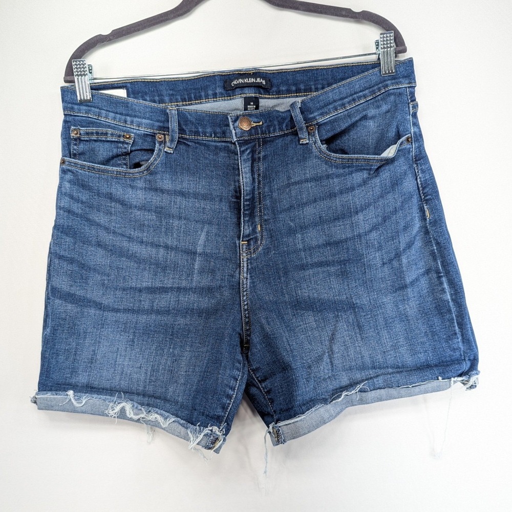 Calvin Klein Jeans Womens Size 14 Blue Denim Cut Off Shorts Repreve Mid Rise